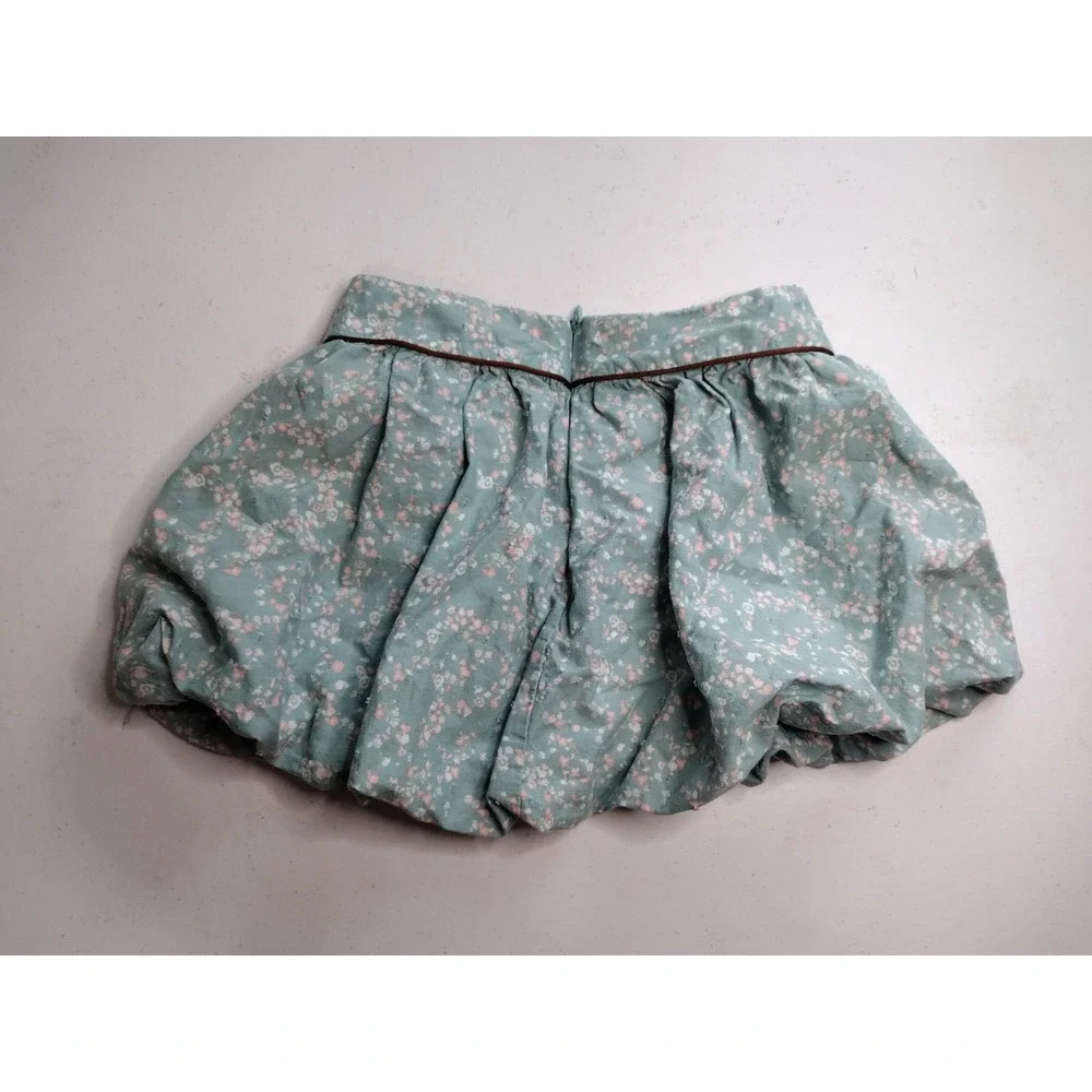 Cat & Jack Girls XS 4/5 Blue Floral Bubble Skirt Adjustable Waist Cotton‎ Lined